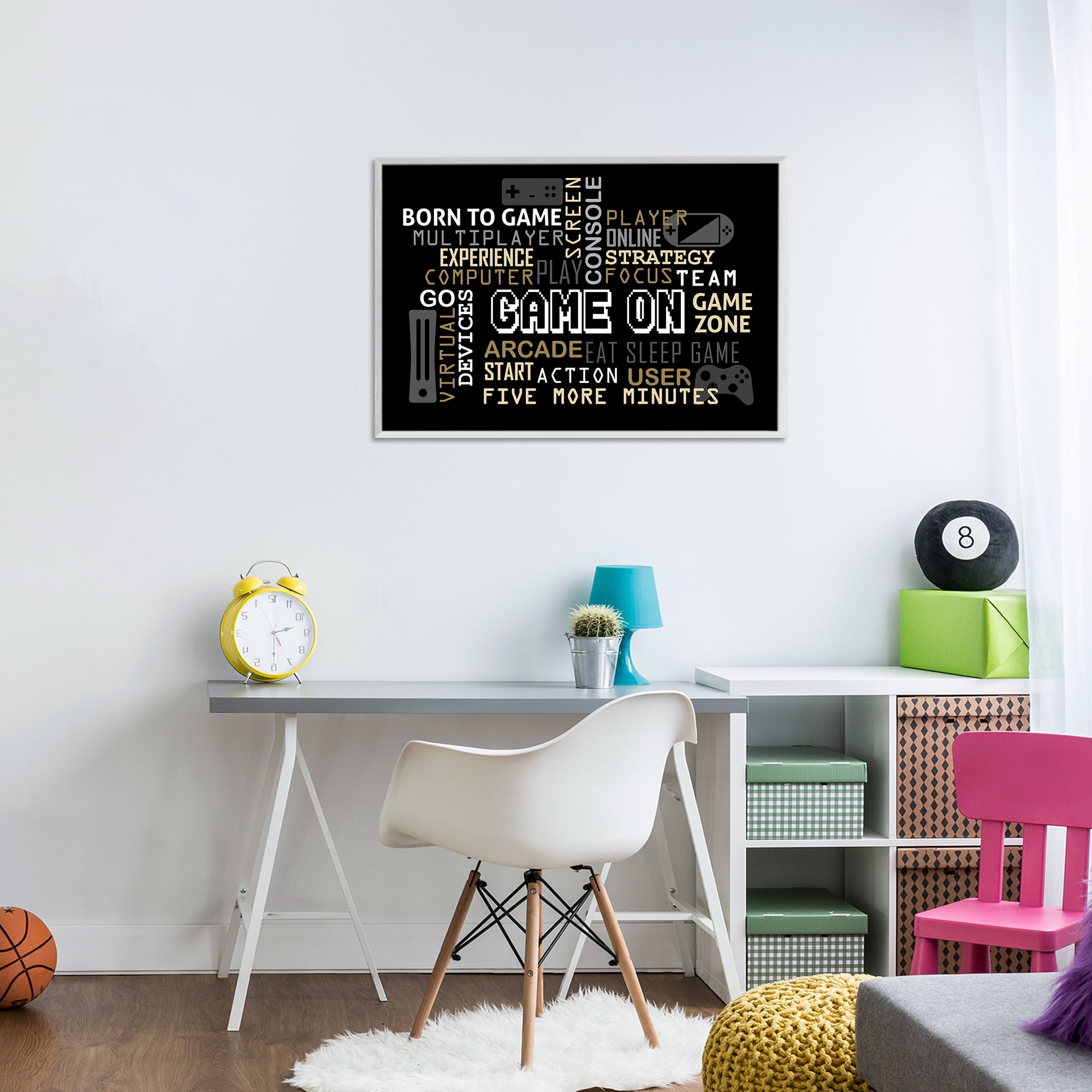 Stupell Industries Game On Gamer Typography White Framed Giclee Art, design by Kim Allen