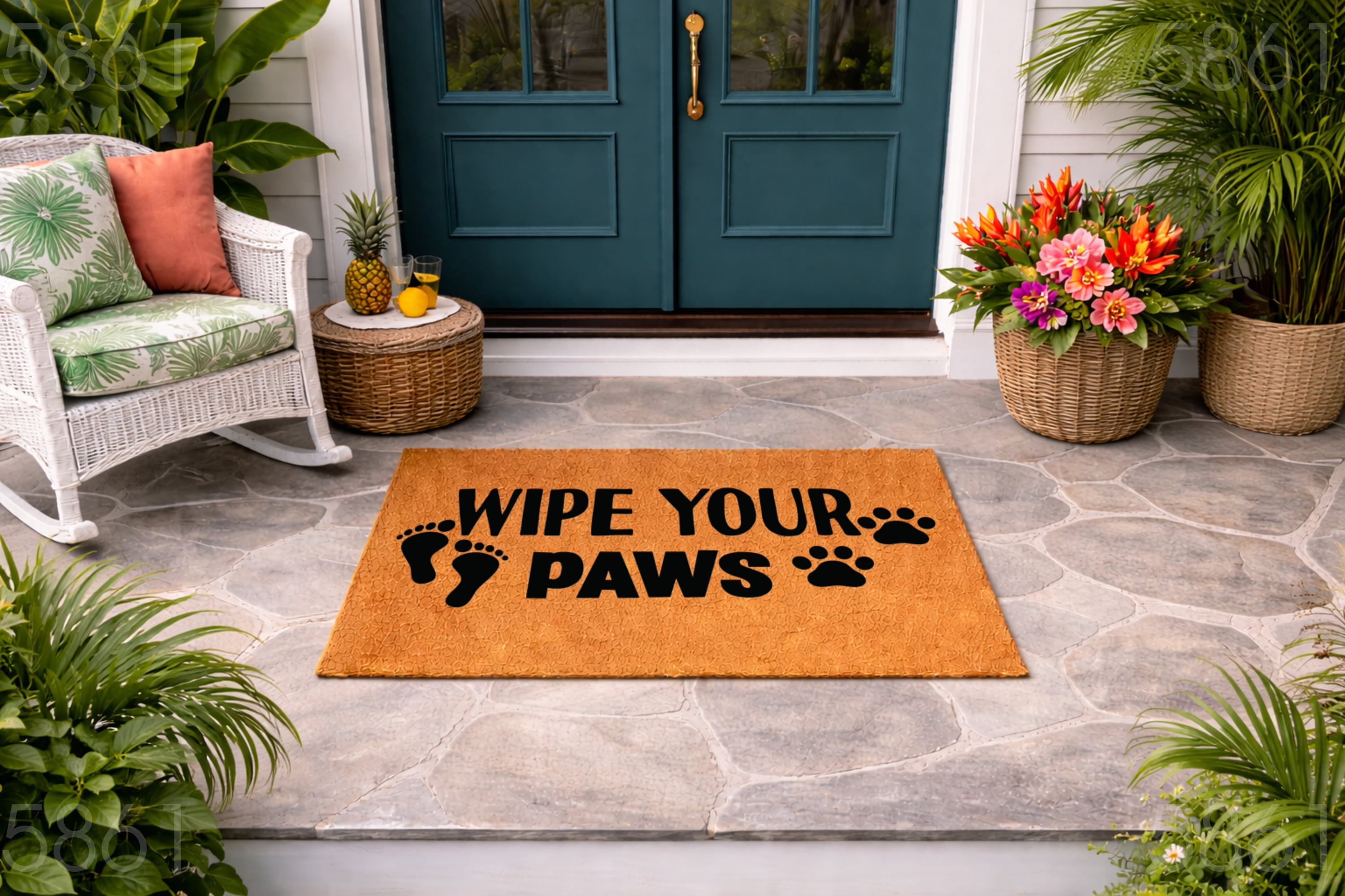 Wipe Your Paws Doormat, Dog Paw Print Welcome Mat, Indoor Outdoor Entryway Door Mat (18x30 inches) WoodByStu 5861
