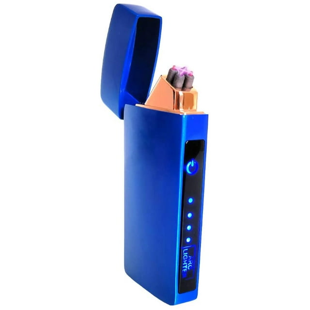 USB Plasma Lighter Flameless Electric Double ARC Dual Pulse Torch Rechargeable Lithium Power Battery (Blaze - Business Blue)