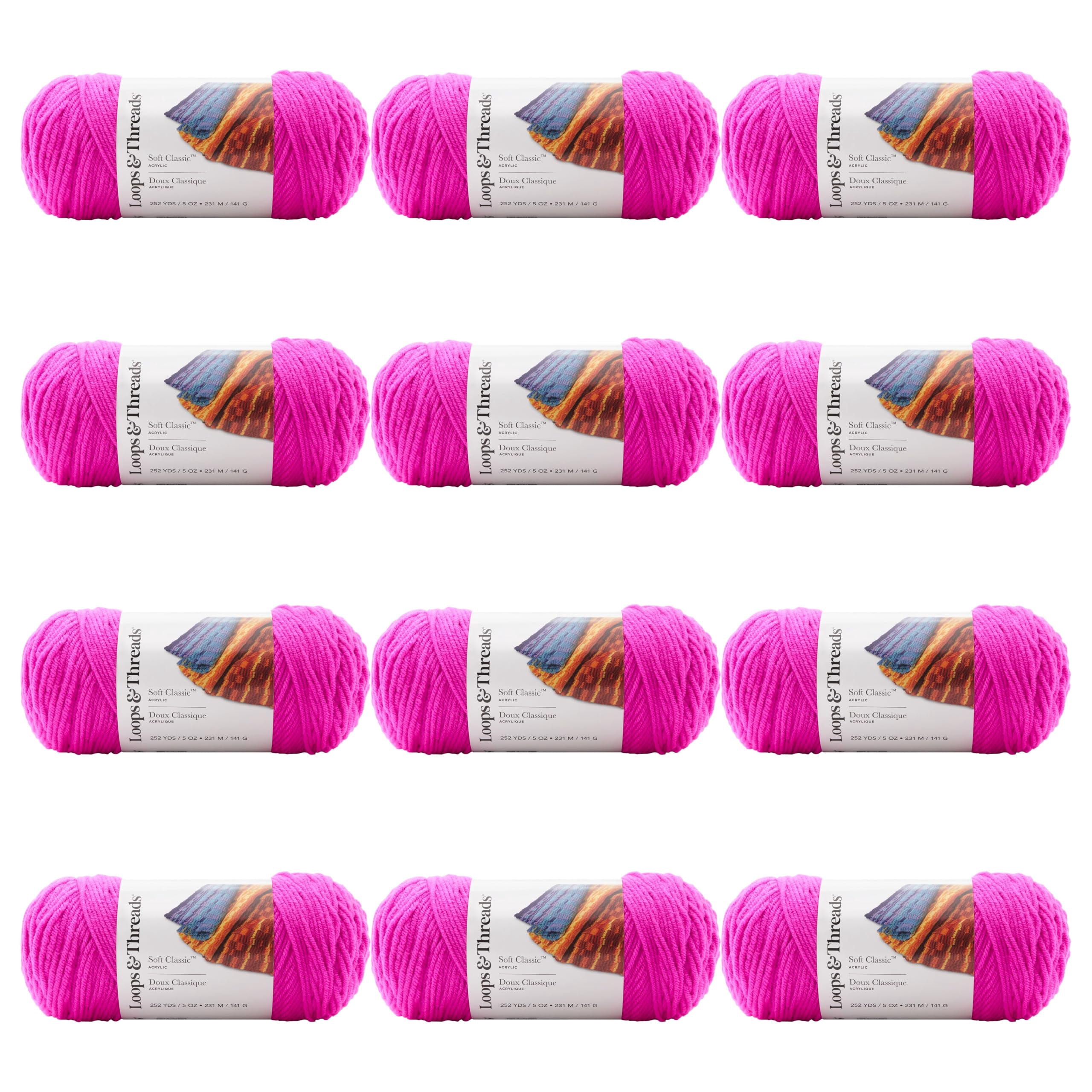 Y.A.R.N ピンク Loops & Threads Fuchsia Soft Classic Neon Yarn - Medium Weight