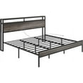 thumbnail image 4 of Merluxy King Size Bed Frame Industrial Platform Bed with Charging Station, 2-Tier Storage Headboard/ No Box Spring Needed/ Noise-Free/ Rustic Gray, 4 of 8