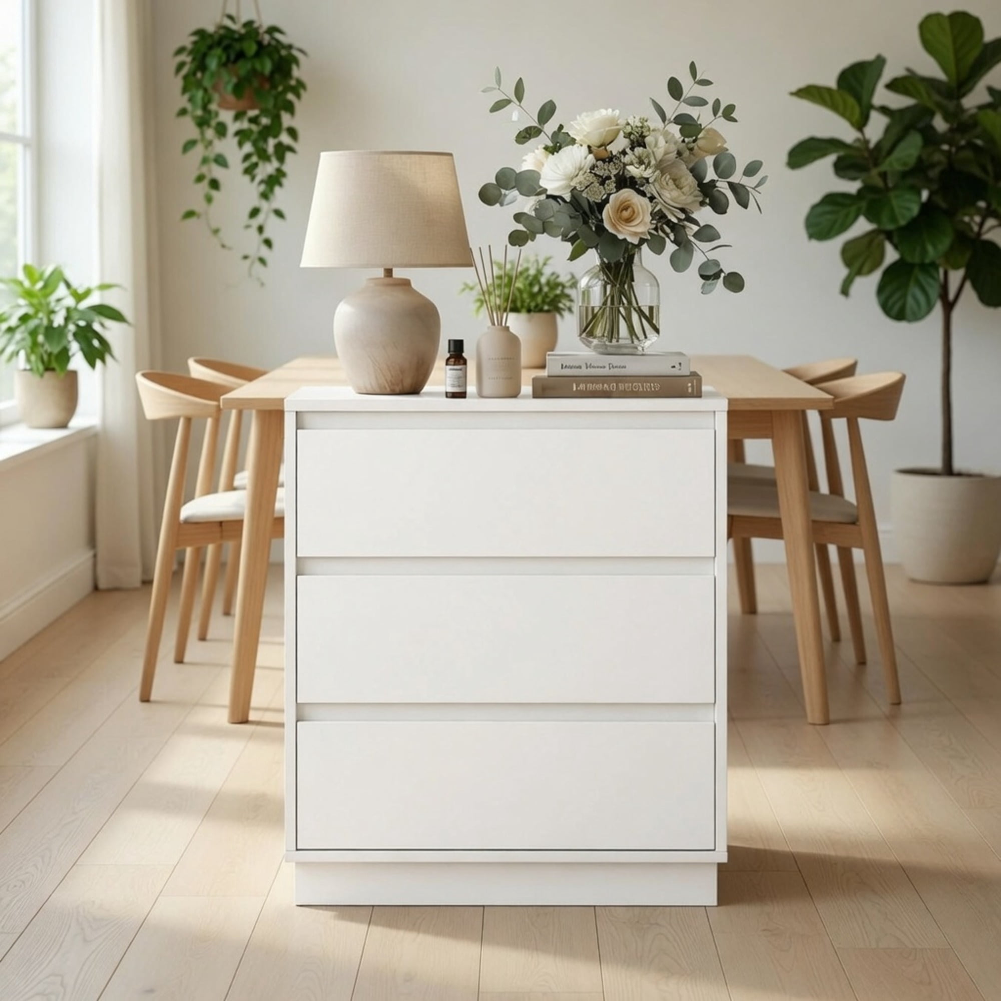 3-Drawer Nightstand, Handle-Free Modern Bedroom Side Table with Soft Close Drawers, P2 MDF Water Resistant Bedside Storage Cabinet