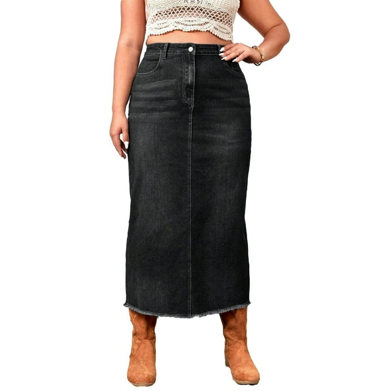 Plain Straight Black Plus Size Denim Skirts Walmart