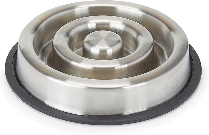 PetEdge ZW8008 12 ProSelect Stainless Steel Heavy Duty Slow Feeder Bowl with Non-Skid Ring - Small