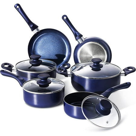 

Pots And Pans Set Aluminum Cookware Set Nonstick Ceramic Coating Fry Pan Stockpot With Lid Blue 10 Pieces