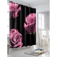 thumbnail image 3 of Fsddascl Pink Rose Shower Curtain Set - Extra Long 72" x 96" Washable Bathtub Curtain with 12 Hooks, Vintage Abstract Garden Flower Floral Black Waterproof Fabric Stall Shower Curtains for Bathroom, 3 of 6
