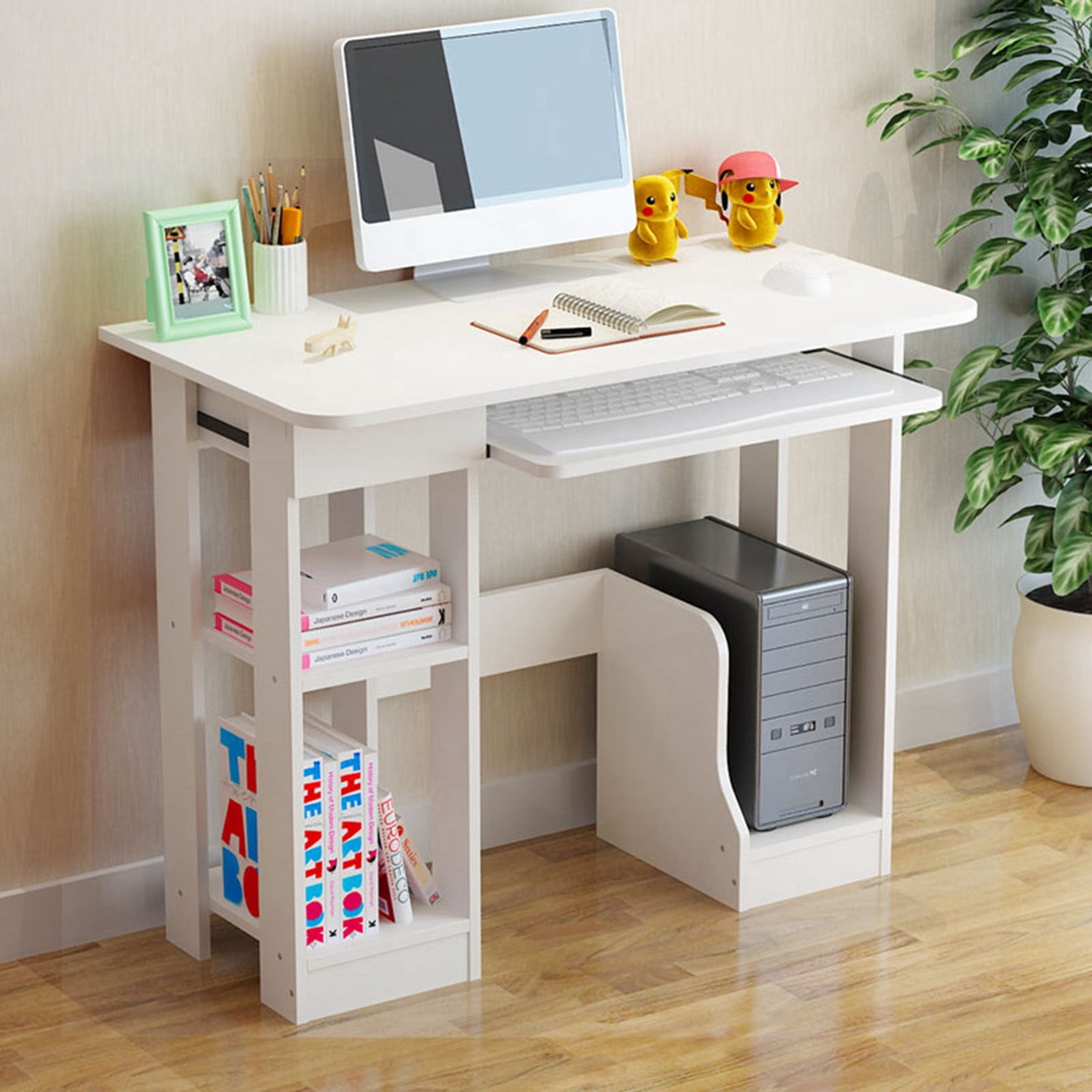 Computer Desk PC Table Home Office Furniture Workstation With Locks in White Clr 