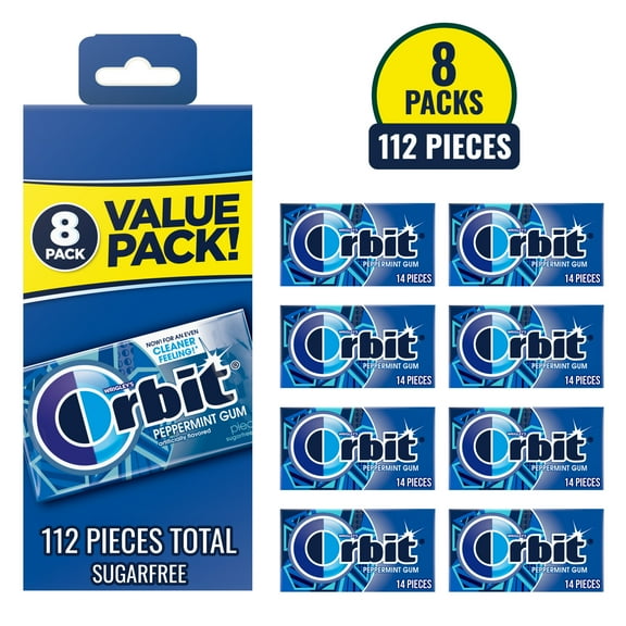 Orbit Peppermint Sugar Free Chewing Gum - 14 ct (8 Pack)
