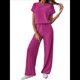 thumbnail image 1 of Traje Informal de Dos Piezas para Mujer, para Viajes y Vacaciones de Verano, con Corta y Pantalones Anchos. Rosa Roja M, 1 of 7