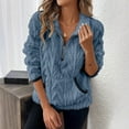 thumbnail image 4 of Women's Winter Solid Color Half Zip Lapel Collar Jacquard Print Sweatshirt, Fleece Lined Pocket Hoodless Long Sleeve Pullover Top with Loose Fit Comfortable Fabric for Casual Daily Wear Blue L, 4 of 7