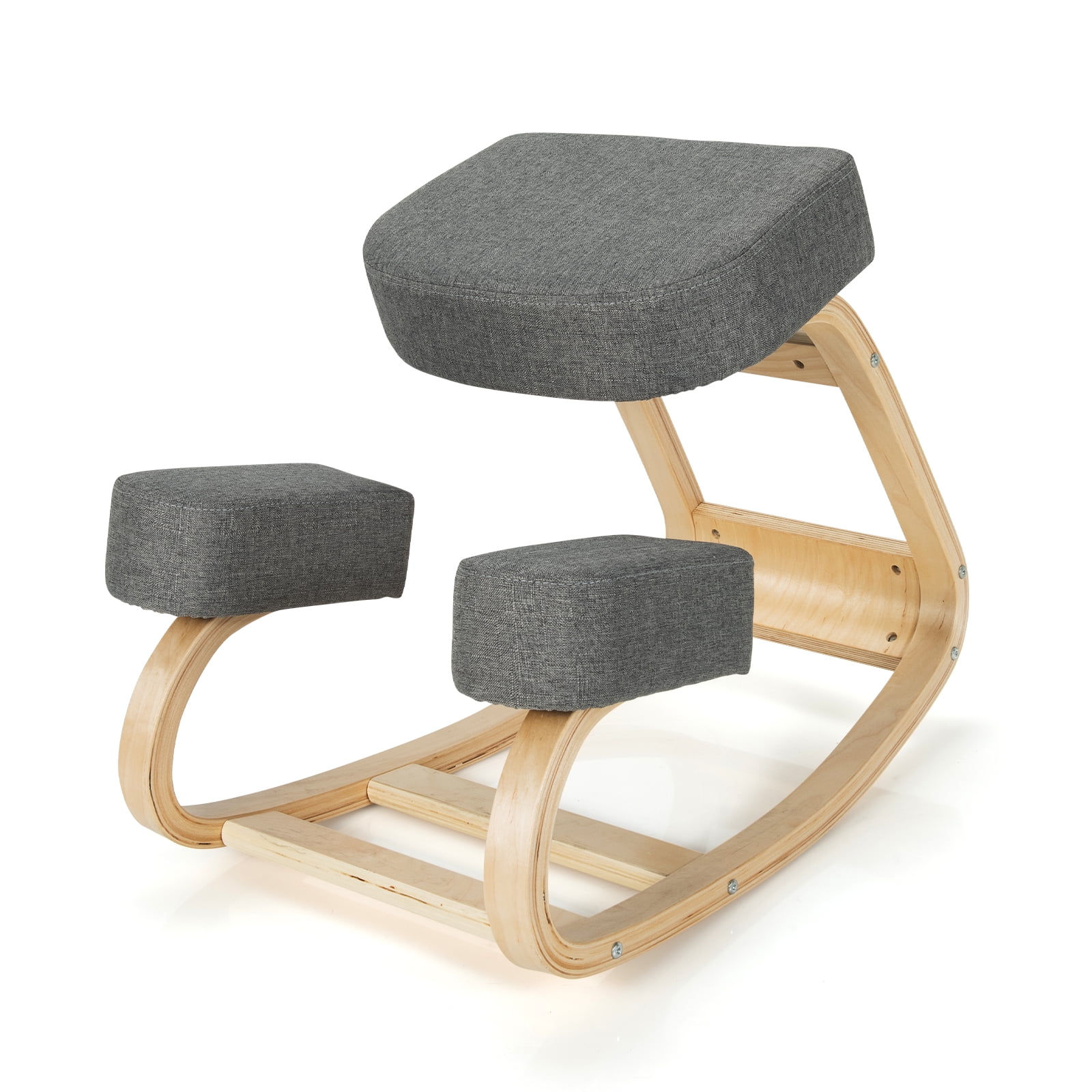 Gymax Ergonomic Kneeling Chair Rocking Stool Upright Posture Office Furniture Grey