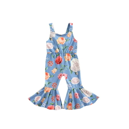 

Bagilaanoe Toddler Baby Girl Summer Jumpsuit Flower Print Sleeveless Romper Overalls 6M 9M 12M 18M 24M 3T 4T Kids Long Flare Pants