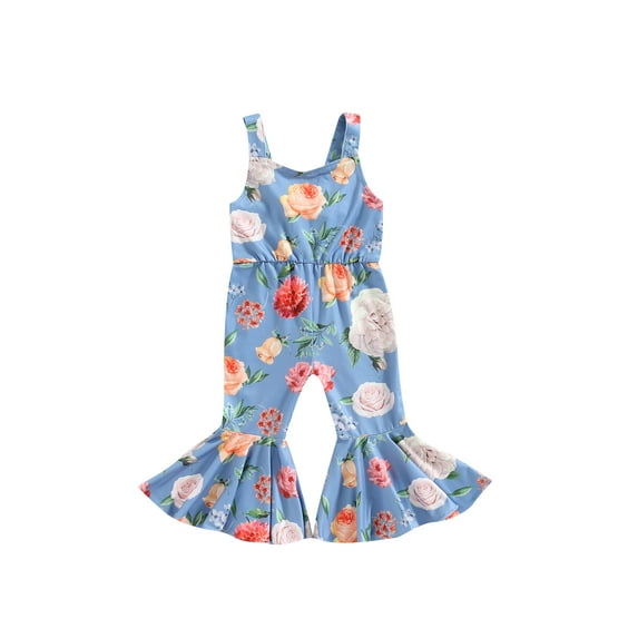 Bagilaanoe Toddler Baby Girl Summer Jumpsuit Flower Print Sleeveless Romper Overalls 6M 9M 12M 18M 24M 3T 4T Kids Long Flare Pants