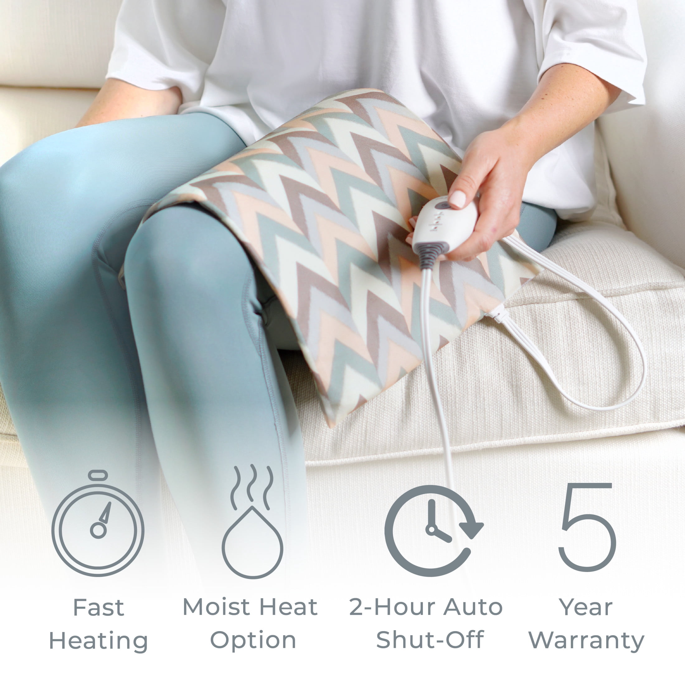 Pure Enrichment PureRelief Express Designer Series Electric Heating Pad - 12” x 15” Fast-Heating with 4 Heat Settings, Machine-Washable Fabric, & 2-Hour Auto Safety Shut-Off - Desert Herringbone