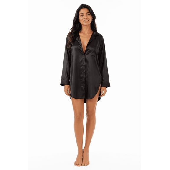 Up2date Fashion Women's Satin Nightgown Sleep Shirt Silky Button Down Nightshirt with Full Sleeves, V-Neck, Chest Pocket, Soft Loungewear