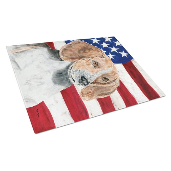 Caroline's Treasures English Foxhound Flag Glass Cutting Board Large
