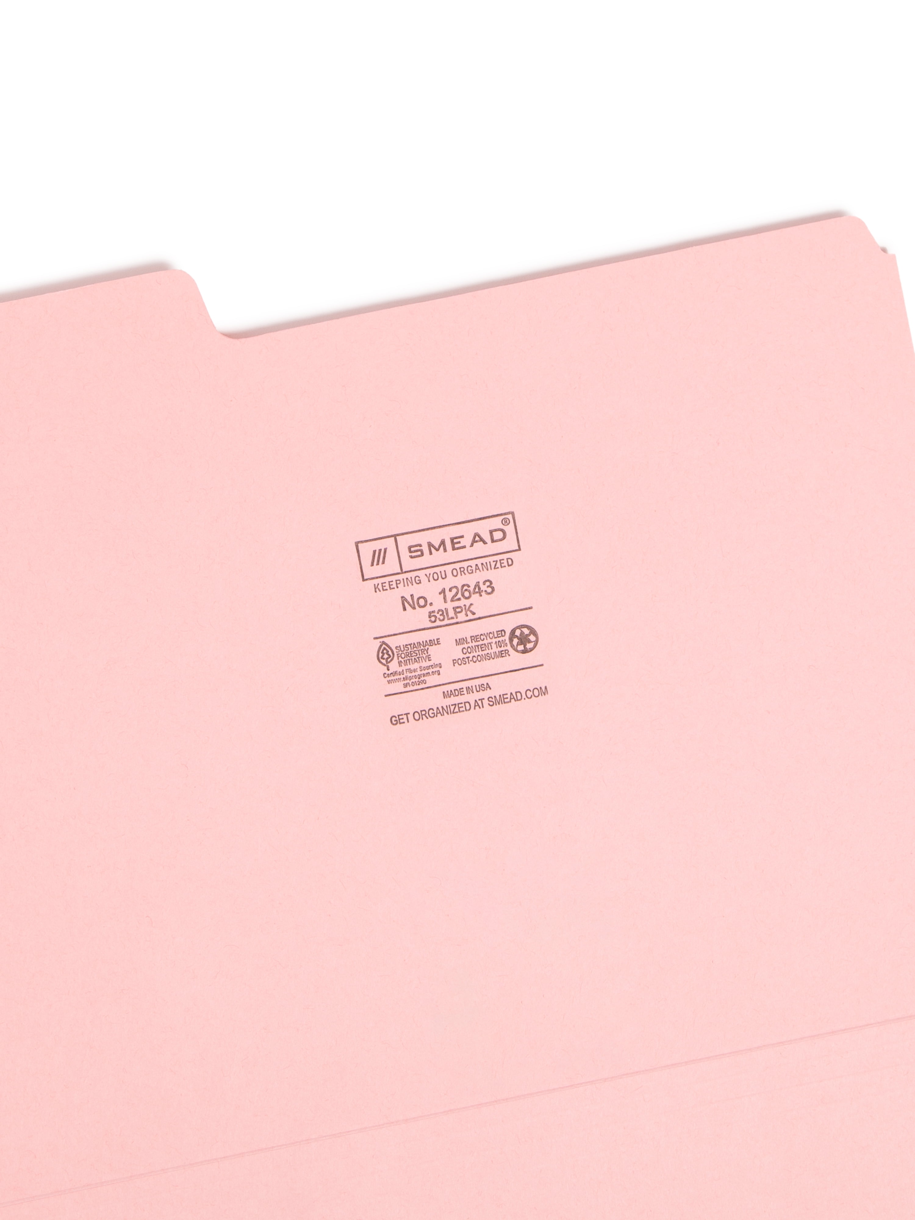 Smead Colored File Folders 1/3-Cut Tabs Pink 100/BX Letter (12643)