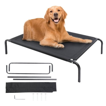 L Cooling Elevated Dog Bed, Raised Dog Cot with Washable Mesh, Large For Indoors & Outdoors For Camping , Black