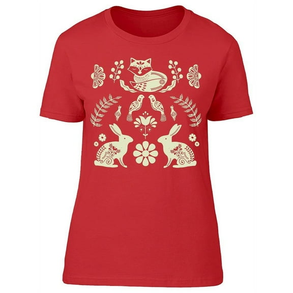 Scandinavian Folk Art Animals T-Shirt Women -Image by Shutterstock, Female Medium