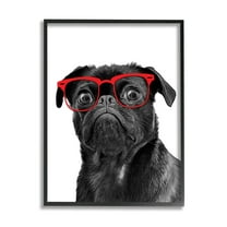 Stupell Industries Funny Dog Face Red Glasses Animals & Insects Painting Black Framed Art Print Wall Art