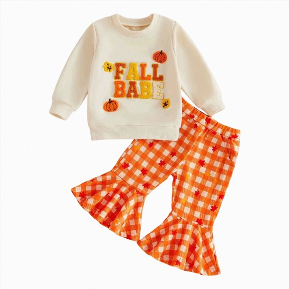 WXFAZCVU Girls Halloween Outfits Letter Print Long Sleeve Shirt and Flared Pants Daily Wear Size 2-3 Years