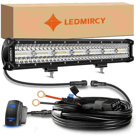 20 Inch LED Light Bar Triple Row Flood Spot Combo Driving Boat Led Off Road Lights with 12V On/Off 5 Pin Rocker Switch 16AWG Wiring Harness Kit