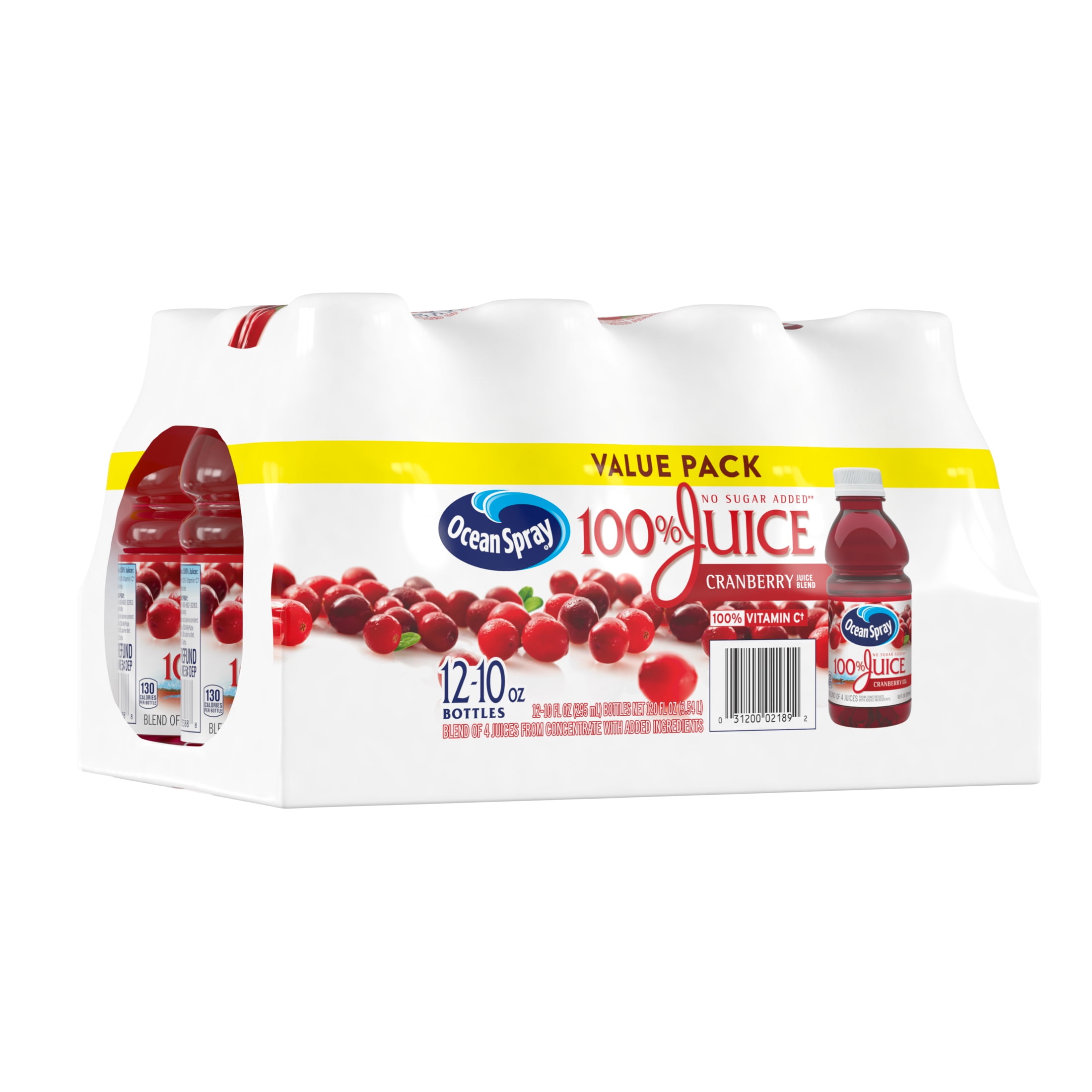 (3 pack) Ocean Spray® 100% Juice Cranberry Juice Blend, 10 fl oz Bottles, 12 Count
