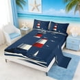 thumbnail image 2 of Manfei Minimalist Red White Lighthouse Wave Sailboat Queen Sheet Sets for Kids Boys and Girls, Nautical Print Bed Set 4pcs, 1 Flat Sheet, 1 Fitted Sheet and 2 Pillowcases, 2 of 6