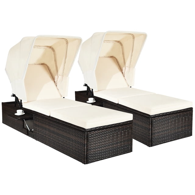 Patiojoy Ensemble de 2 Fauteuils Inclinables d'Extérieur Rembourrés avec Auvent Pliant