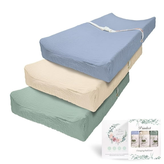 Beavtaens Muslin Changing Pad Cover, Solid Color, 100% Cotton, Washable, 3-Pack, for 0-2 Years Infant Boys Girls (Blue)