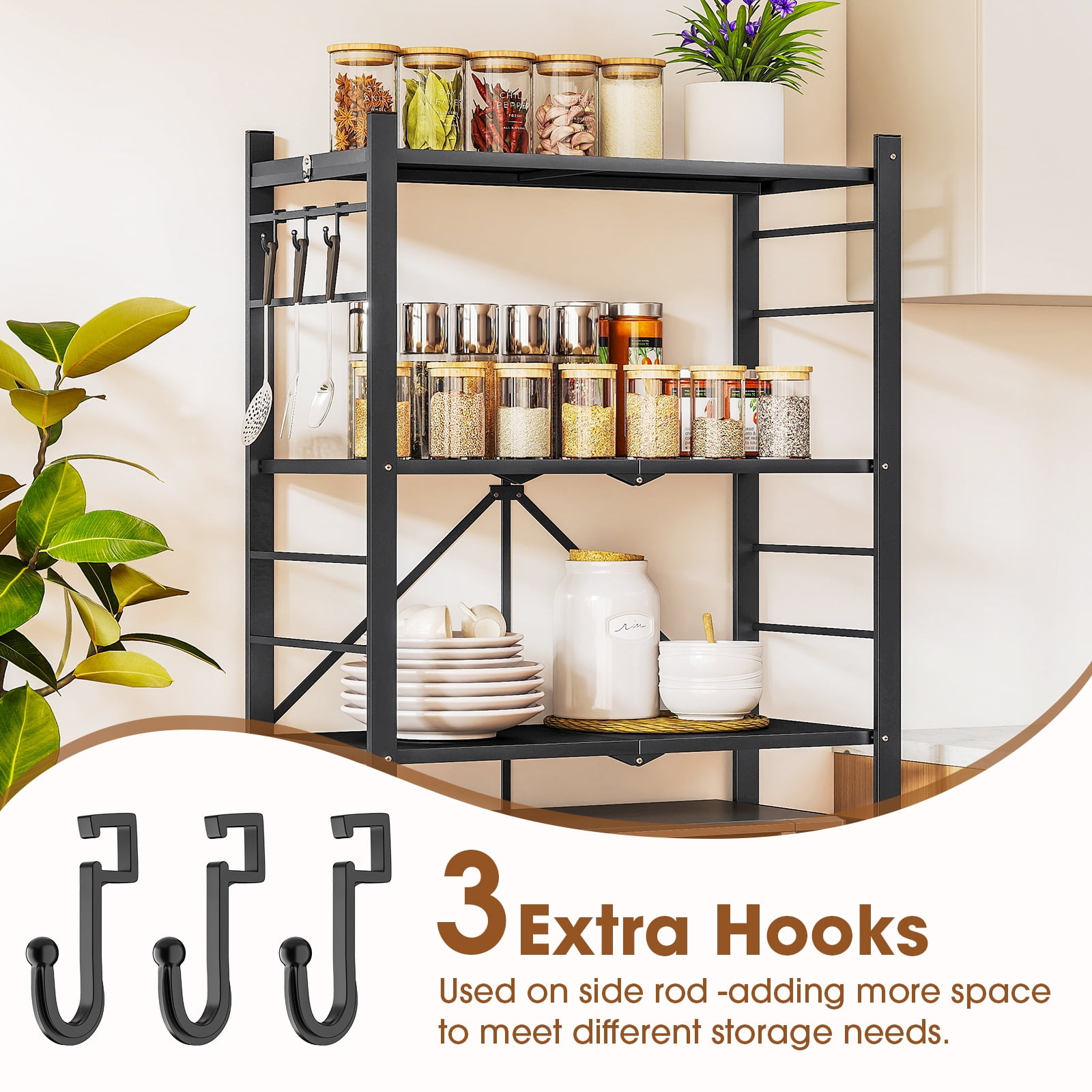 Fenbeli Storage Shelves,5-Tier Foldable Metal Wire Storage Shelf with Wheels, Heavy Duty Organizer Rack for Garage, Kitchen, Closet, Black