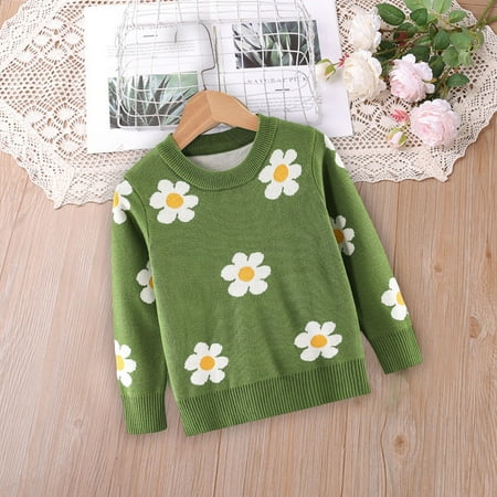 

uublik Baby Girl Sweater with Knit Flower Winter Outfits Toddler Clothes Pullover Sweatshirt for 7 Months-5 Years