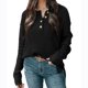 thumbnail image 1 of Blusa de mujer Botón de manga larga Hombro caído Moda Transpirable Señora Blusa de ajuste casual Negro S, 1 of 6
