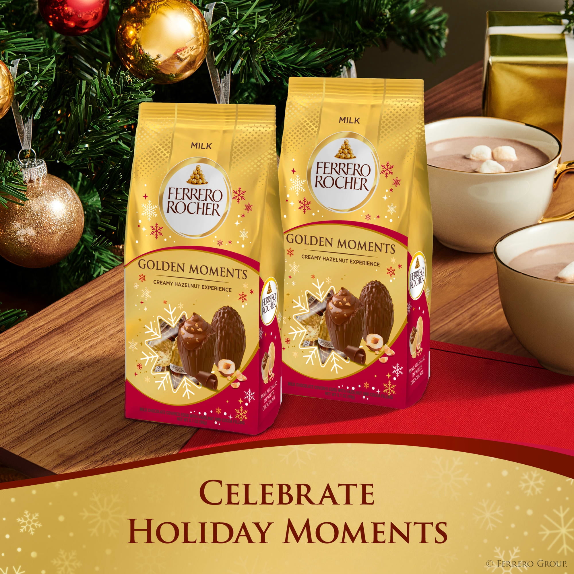(2 pack) Ferrero Rocher Golden Moments, Premium Milk Chocolate Hazelnut, Individually Wrapped Holiday Chocolate, 3.1 oz bag