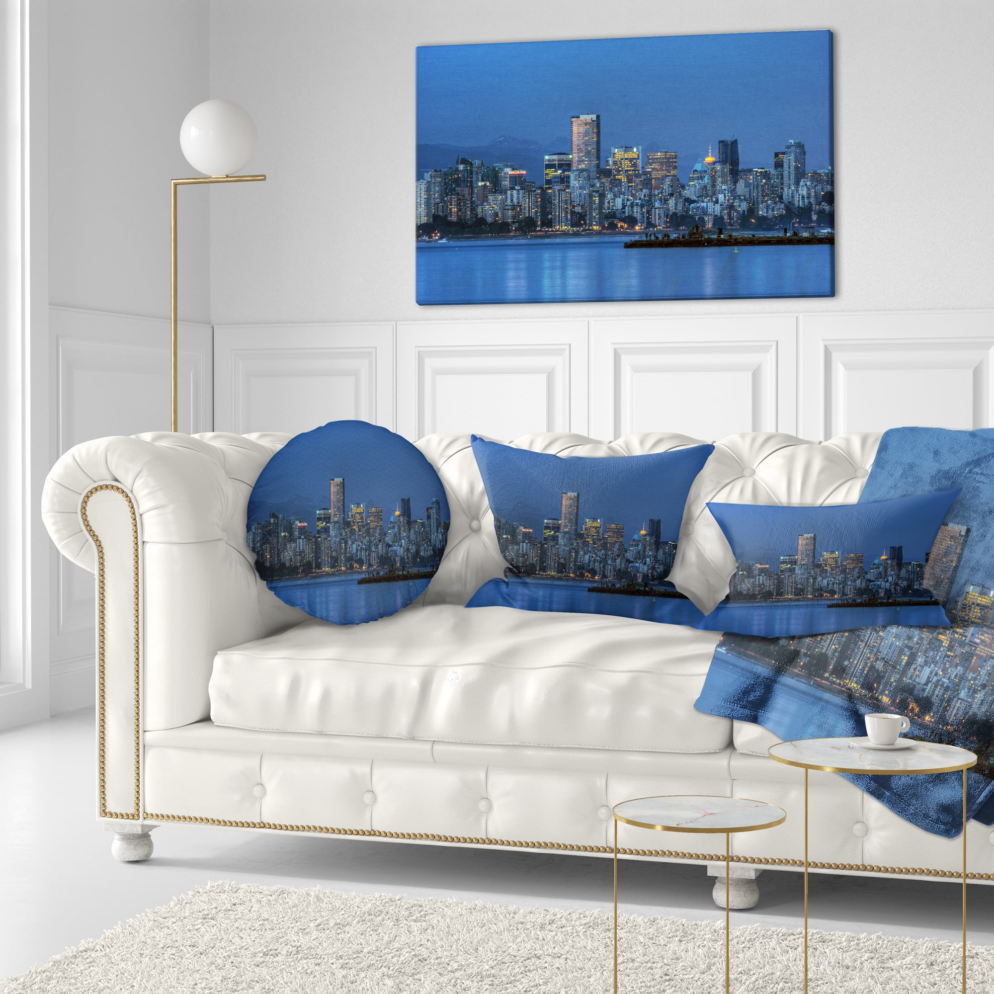 Designart Vancouver Downtown in Evening - Throw Pillow - 12x20