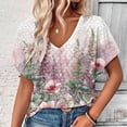 thumbnail image 3 of Uootdi Womens Tops V Neck Eyelet Texture Floral Print Short Sleeve Shirts Loose Fit Beach Stroll Casual Everyday Tees Gift, 3 of 6