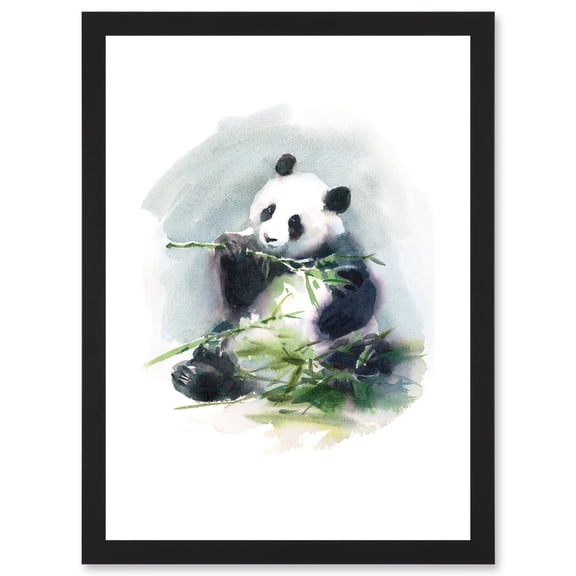 Panda Eating Bamboo Watercolour Artwork Framed Wall Art Print A4