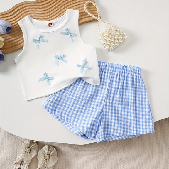 Amidoa Girls Summer Outfits Short Sleeves T-Shirts and Summer Kids Elastic Waist Casual Short Clothing Set Blue Size 3T