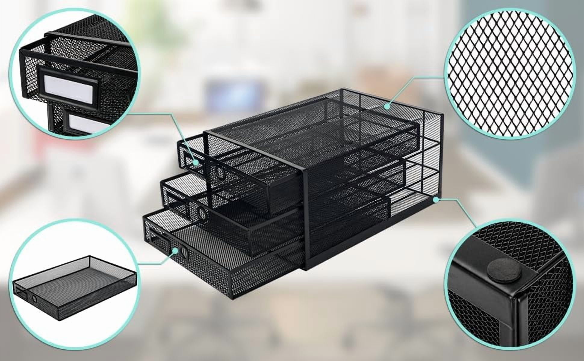 EXERZ Wire Mesh Desk Organizer 3 Drawer Sorter - Black