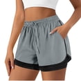 thumbnail image 2 of Ixbnca 2 in 1 Womens Athletic Shorts with Pockets Elastic High Waist Drawstring Workout Running Shorts, 2 of 7