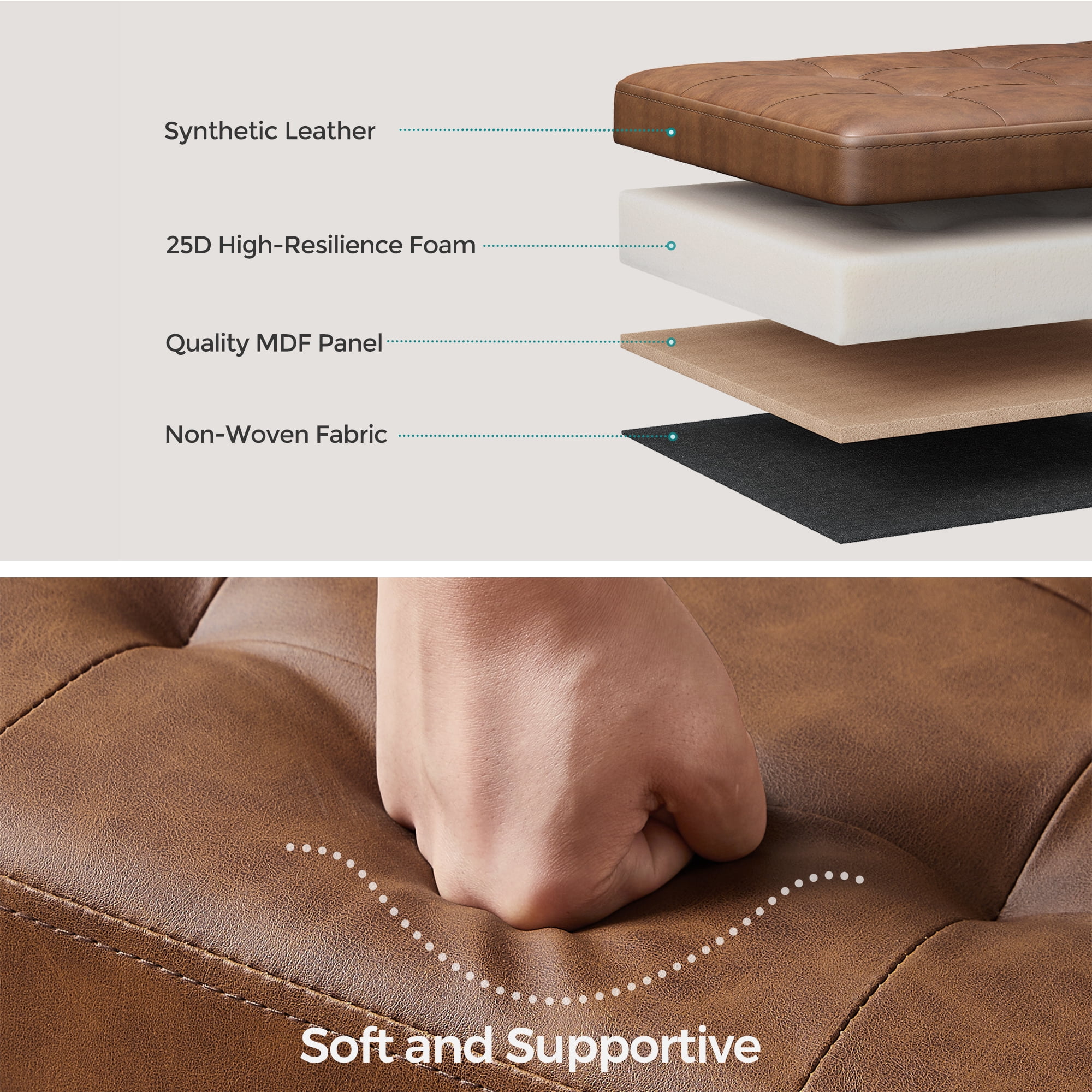 LEDREM Foding Storage Ottoman Bench, 43" Ottoman with Storage, 660lb Capacity, Footrest & Footstool, for Bedroom Living Room Coffee Brown