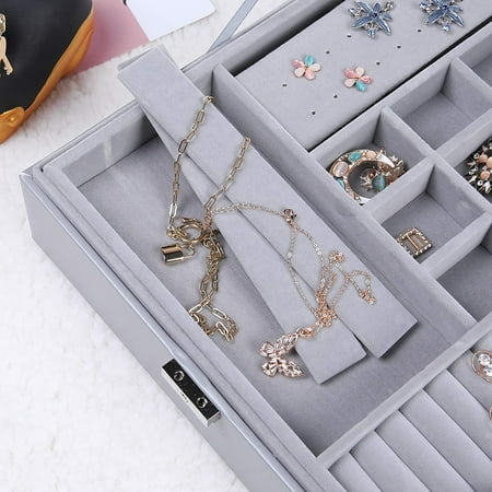 Women Jewelry Box Organizer 2 Layer Large Lockable Display Jewelry Holder For Earring Ring Necklace Birthday And Back To School Gift Gray Walmart Canada