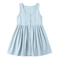 thumbnail image 3 of Robes Mini pour Femmes à Col Rond Sans Manches Style Bohème Vacances à Boutons devant Légères Respirantes Coupe Ample Robes, 3 of 7