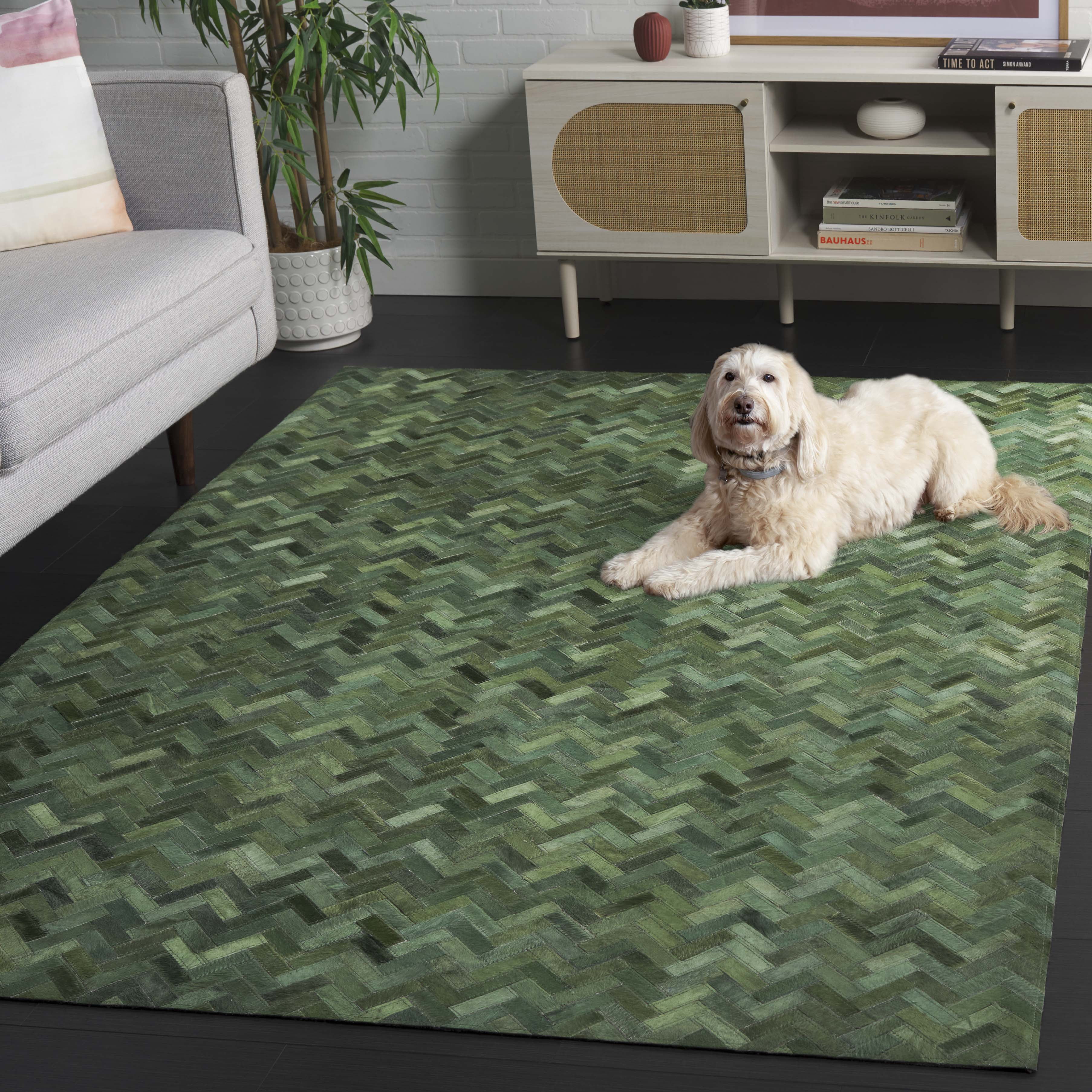 SAFAVIEH Studio Leather Lennard Geometric Area Rug, Green, 4' x 6'