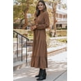 thumbnail image 3 of Women's Chestnut Solid Long Sleeve Maxi Dress – Casual V Neck Ruffle Tiered Style for Daily Wear | XL, 3 of 8