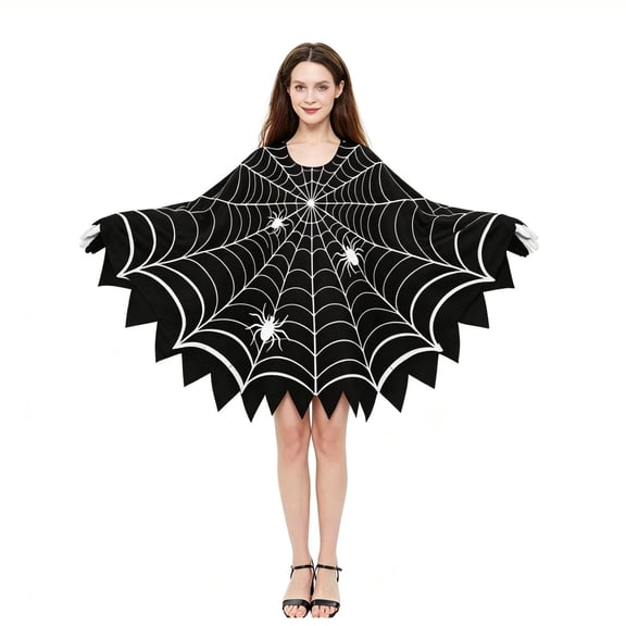 SAWOBUUN Spider Web Poncho Cape for Women Halloween Party Dress Spider Poncho Outfit