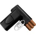 thumbnail image 3 of GHSDFBB 3-Finger Leather Humidors Handmade Cedar Wood Lined Cigar Case Humidor with Silver Stainless Cigar Cutter (Black), 3 of 7