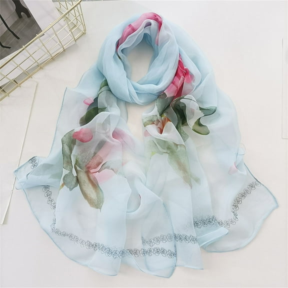 HuangHuanChen Chiffon Scarf for Women Scarfs For Women Lightweight Print Floral Pattern Scarf Shawl Fashion Scarves Sunscreen Shawls And Wraps For Spring Scarf for Women