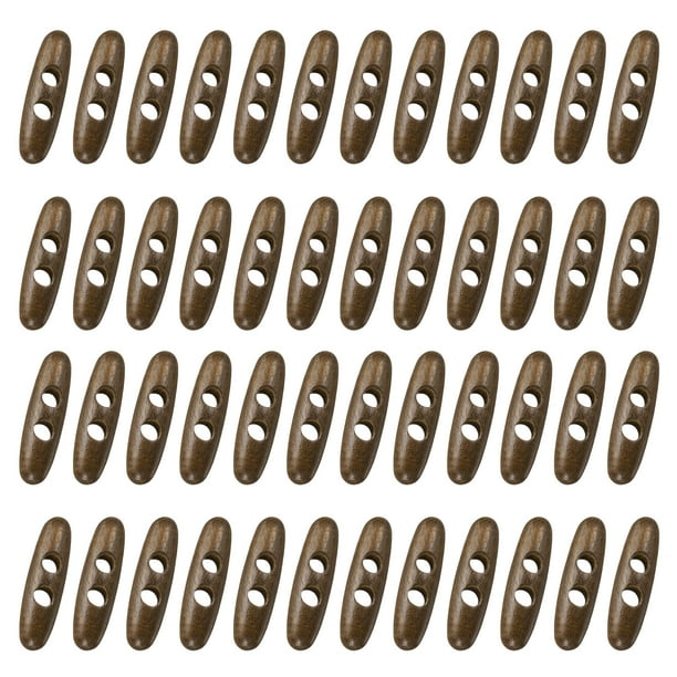 50 piezas de botones de madera con toggle, botones de madera en forma de oliva de 50 mm/2 pulgadas con doble agujero para costura DIY de abrigos, marrón