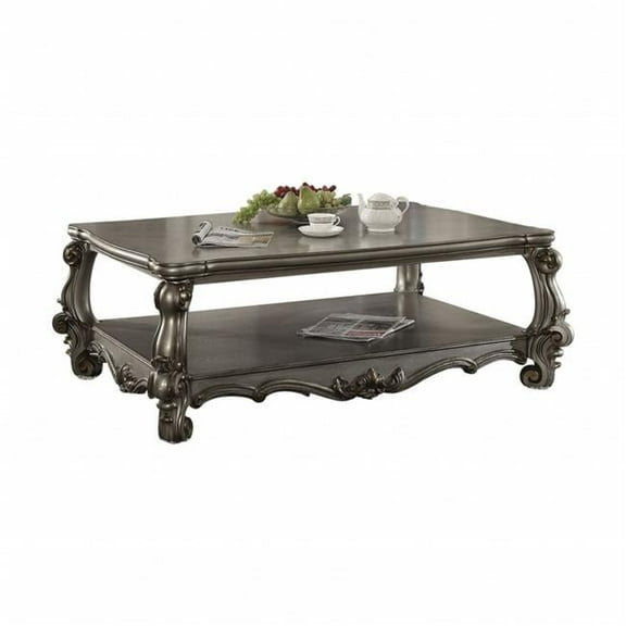 HomeRoots 486070 59 in. Manufactured Wood Rectangular Coffee Table with Shelf, Antique Platinum